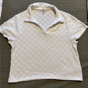 White Checkered Short Sleeve Polo-esque Top